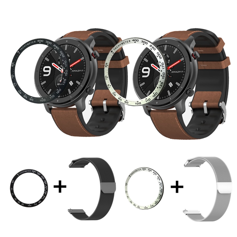 Pour Xiaomi Huami Amazfit GTR 47mm lunette en métal Bracelet milanais Bracelet de montre + couvercle de bord extérieur 2in1 pour GTR 47mm sangle boîtier de vitesse