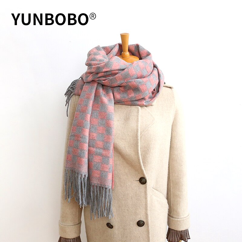 Jesienno-zimowa damska szalik w kratkę moda damska szale szerokie kraty długi szal koc robić owijania ciepły Tippet: Różowy