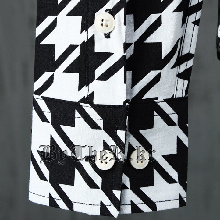 M-xxl! heren gd dj lente heren overhemd wit pied-de-poule slank overhemd met lange mouwen slank podium zanger kostuums kleding