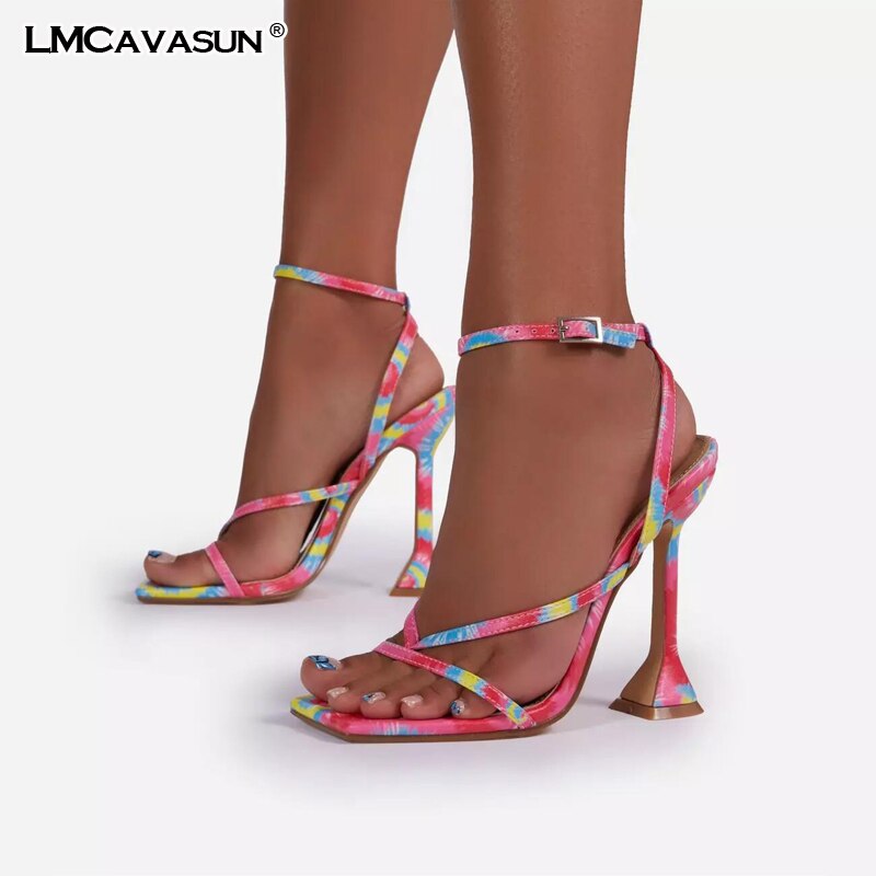 Lmcavasun 35-42 Zomer Sandalen Vrouwen Multicolor Sandalen Peep Toe Romeinse Schoenen Sandalen Hoge Hakken