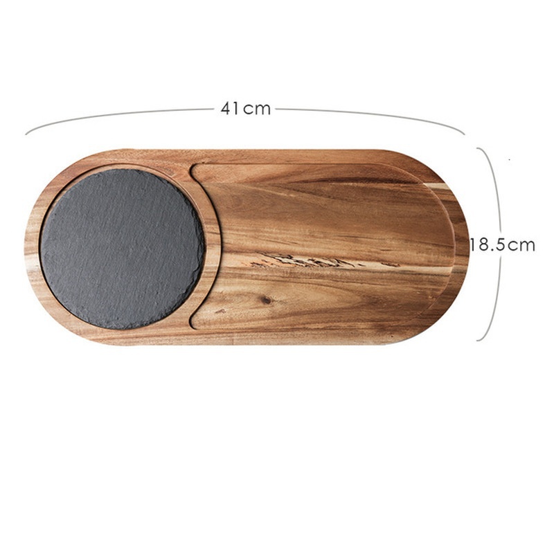 Solid Wood Snack Plate Wooden Tray Western-style Japanese Cuisine Black Slate Bread Plate Acacia Wooden Plate