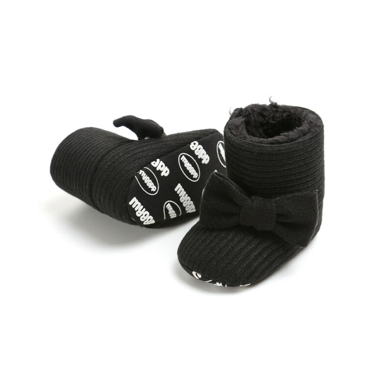Doux bébé garçons filles nœud-noeud hiver anti-dérapant bottes chaussures enfant en bas âge coton semelle chaussures chaussons 0-18M