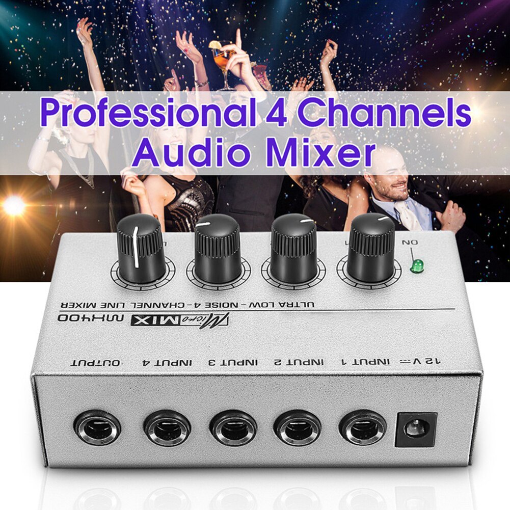 MX400 Portable Karaoke Audio Mixer Mono 4 Channel Mini With Power Adapter Low Noise DJ Ultra Compact Family Sound KTV