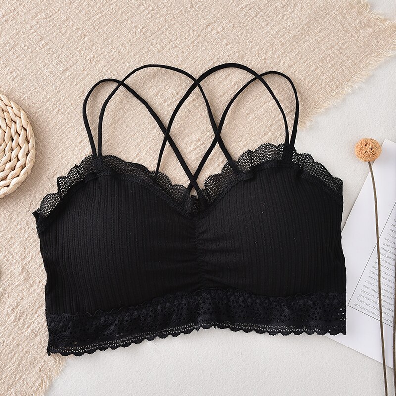 3/4 Cup Seamless Sexy Bras For Women Push Up Bra Wire Free Lingerie Bralette Cotton Underwear Brassiere Lace B0166: Black