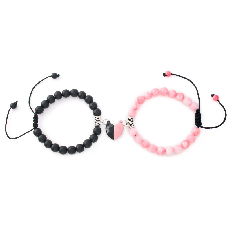 2Stck Herz Magnet Gewinnen Armbänder für Männer Frauen Paar Abstand Magnetische Armbinde Natürliche Stein Korn Armbinde Freundschaft Schmuck