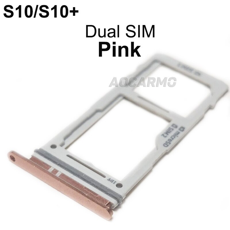 Aocarmo para Samsung Galaxy S10/+ S10plus S10, bandeja de plástico Nano Sim de Metal simple/doble, ranura para MicroSD, SM-G9730 G9750: Pink  2 SIM