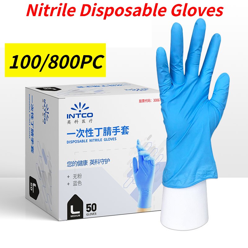 100/800Pc Blauwe Wegwerphandschoenen Nitril Latex Handschoenen Voor Huishoudelijke Schoonmaakmiddelen Universele Wassen Tattoo Handschoenen