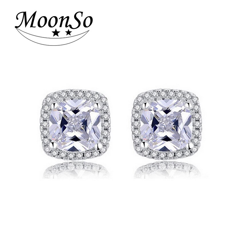 925 Sterling Silver Jewelry set halo Engagement ring round stud earring for Wedding Valentine's Day Christmas J4934