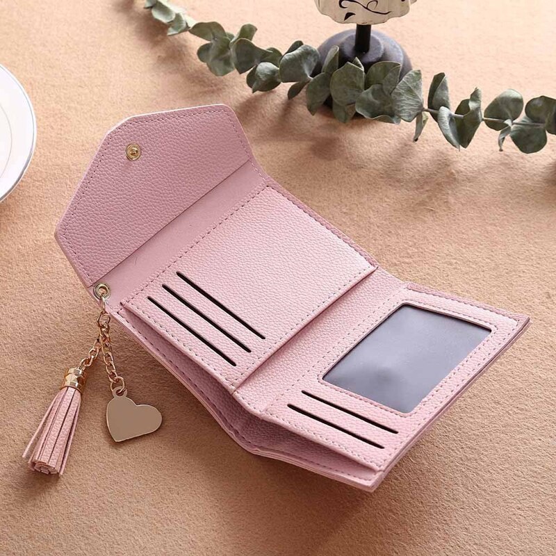 Women's Mini Wallet Candy Color Cute Coin Purse Card Package Wallets Heart-shaped Embroidery Women Short Wallet Multi-function