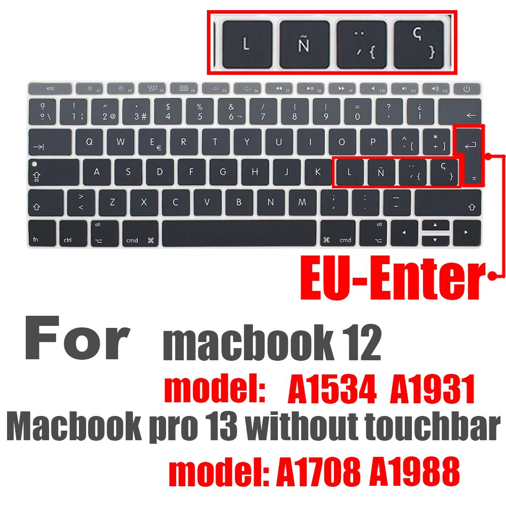 Hiszpański Laptop kolor silikonowa klawiatura pokrywa dla macbook pro13 A1708 A1988 12 &quot;retina A1534 A1931 folia ochronna klawiatura przypadku: EU Spanish  gray