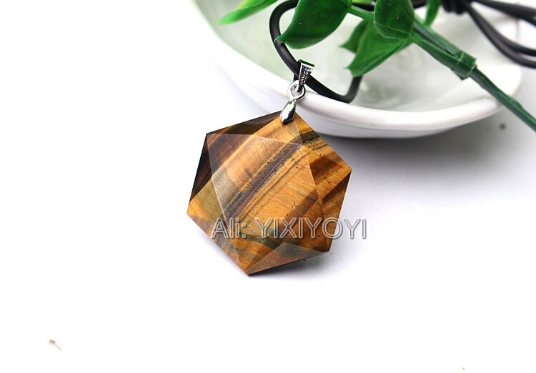 Schöne Chinesische Natürliche Kristall Tiger Eye Geschnitzt Sechs Winkel Stern Glück Anhänger + Seil Halskette Charming Fein Schmuck