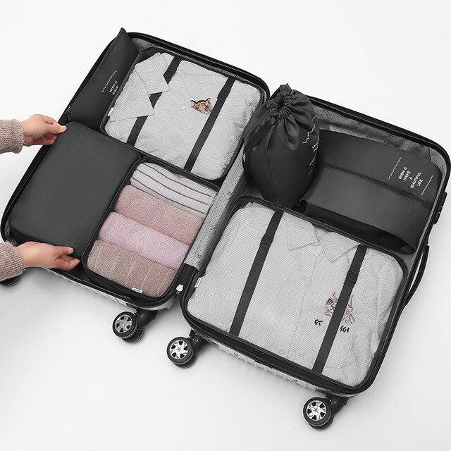 7 teile/satz Koffer Organizer tragbar Lager Tasche Reise Zubehör Bausatz Wäsche Beutel Verpackung einstellen Reisetasche Für Kleidung Unterwäsche: Schwarz