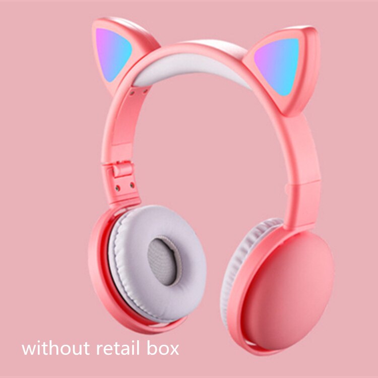 Cat Ear LED Headphones Noise-Cancelling Bluetooth 5.0 Kids Girls and Boys Folding Headset Support TF Card 3.5mm Plug With Mic: pink no retail box