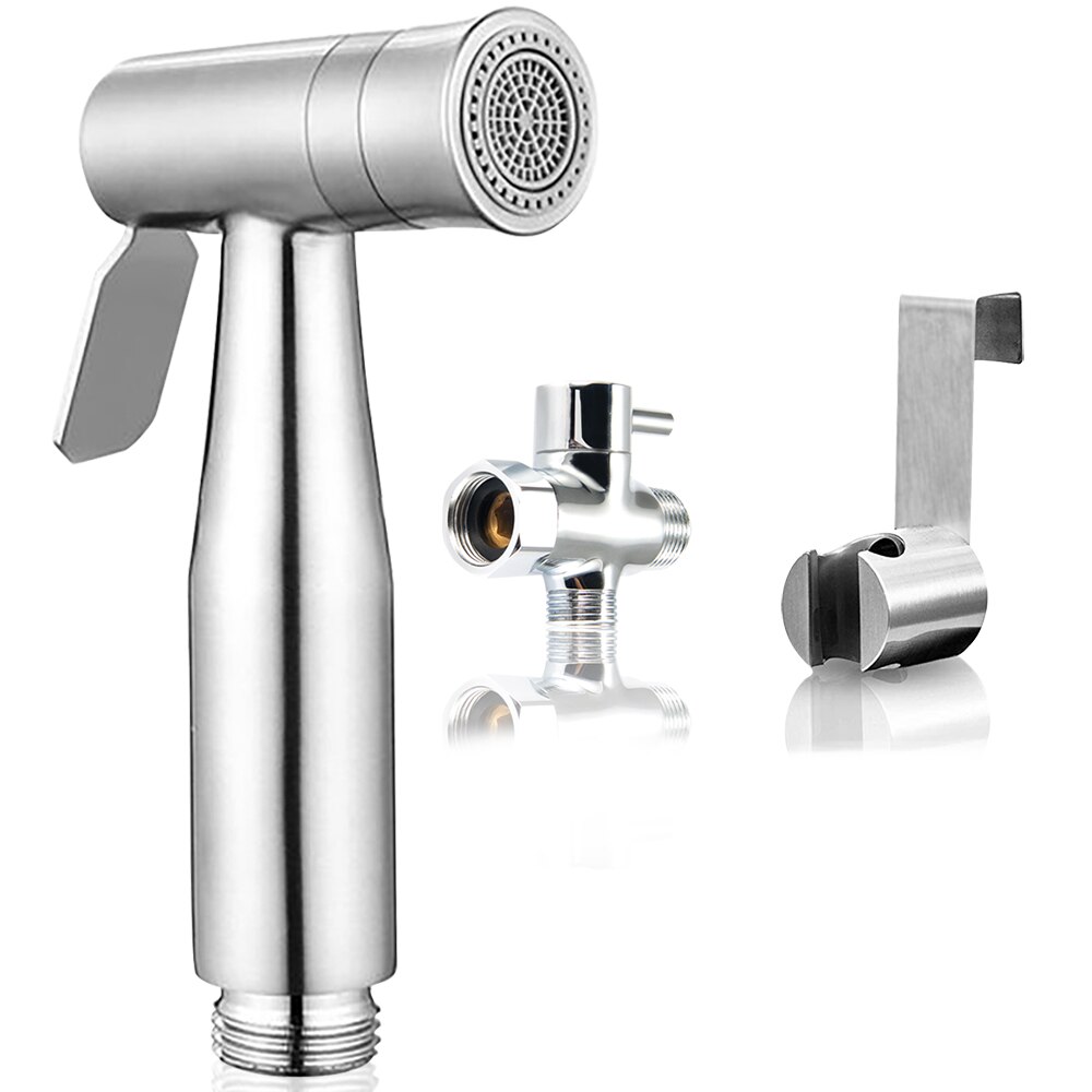 Bidet Sprayer Set Toilet Handheld Two Function Bidet Shower Faucet Bathroom Stainless Steel Hand Tank Hooked Holder Easy Install