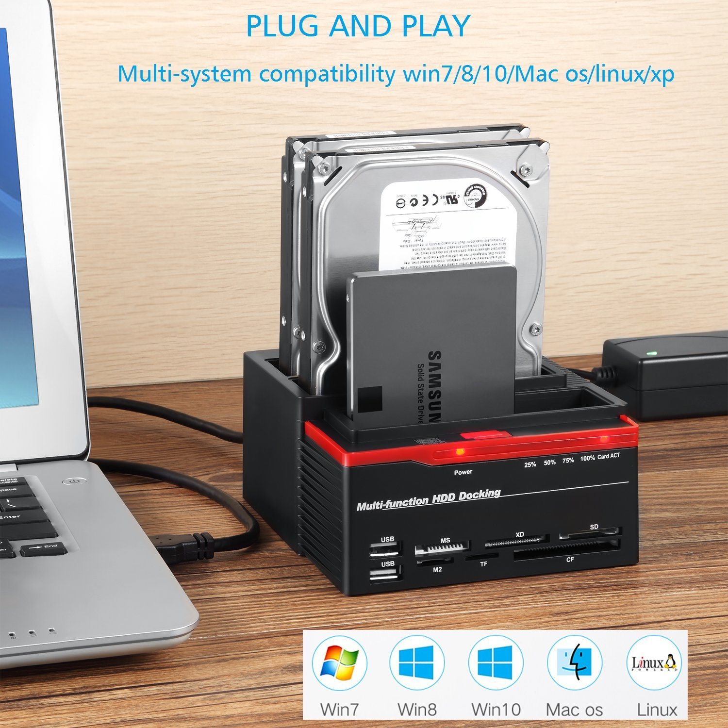 2.5 &quot;/3.5&quot; Usb 3.0 Naar 2 Sata Poorten 1 Ide Poort Externe Hdd Harde Schijf Disk Docking station Kaartlezer USB3.0 Hub Met Otb/Otc