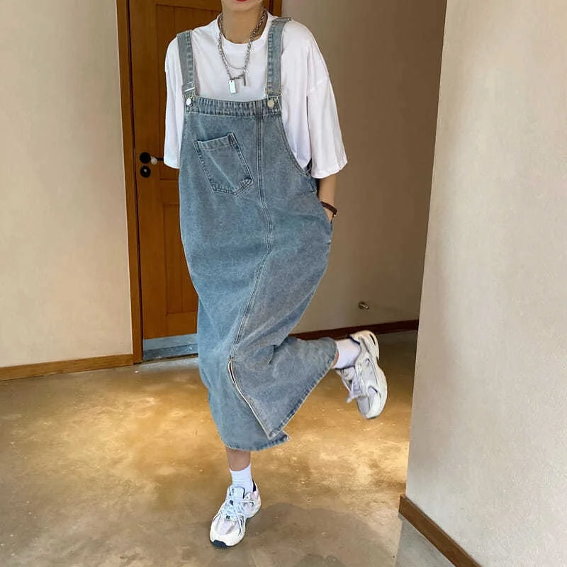 Forår sommer denim overall kjole kvinder ærmeløse jeanskjoler dame ensfarvet slip afslappet løse spaghettistropper kjoler