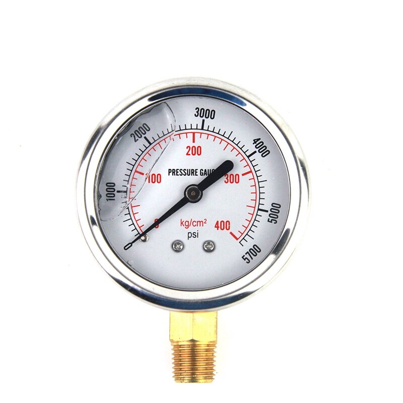 Liquid Filled Oil Pressure Gauge 0-5000PSI Brass 1/4 NPT Bottom Mount Standard Thread Hydraulic Meter Tool: Default Title