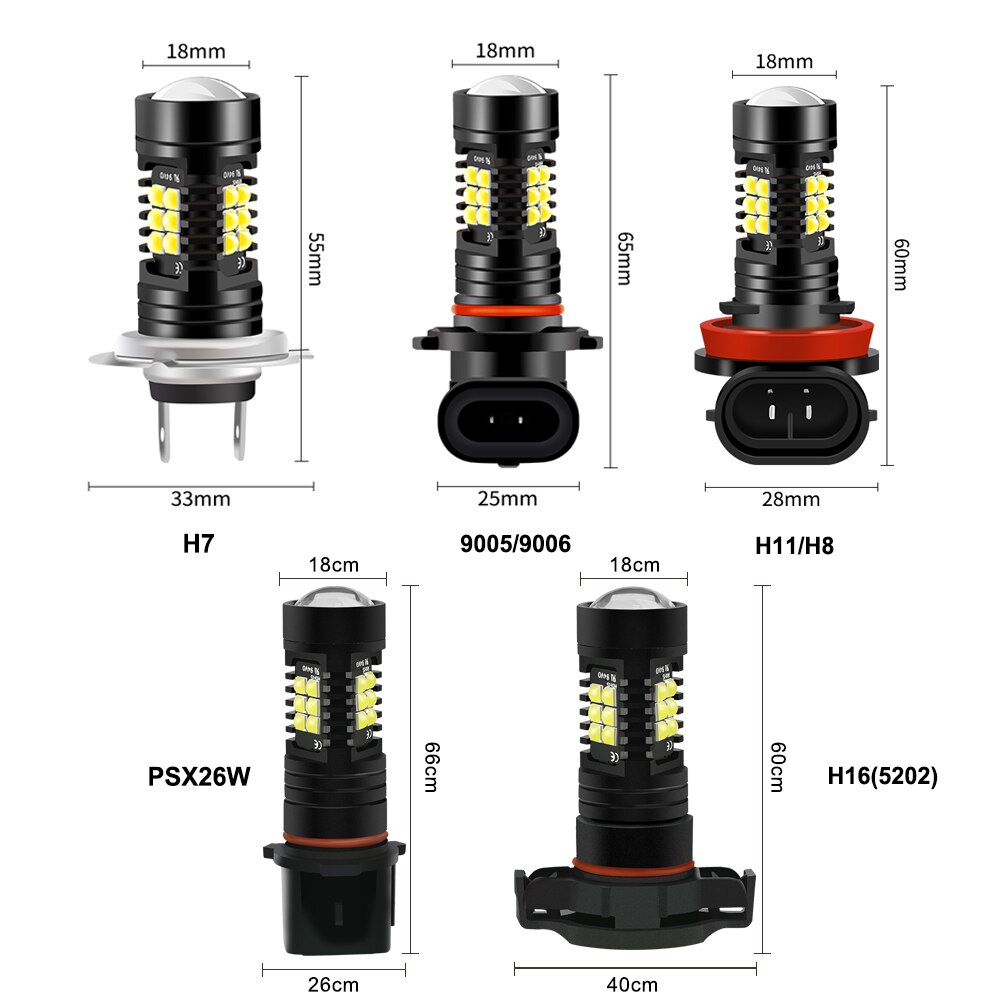 ANMINGPU 2PCS Car Fog Lamp H7 Led Canbus HB3 9005 HB4 9006 H11 H8 H9 H16 Led Fog PSX24W PSX26W Led Bulb P13W 21SMD 3030Chips 12V