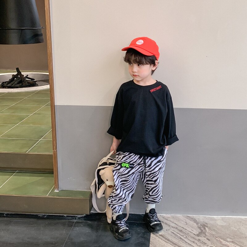 Calças casuais de meninos e crianças, estampa zebra, primavera e outono, roupas para adolescentes, esportes, em estoque