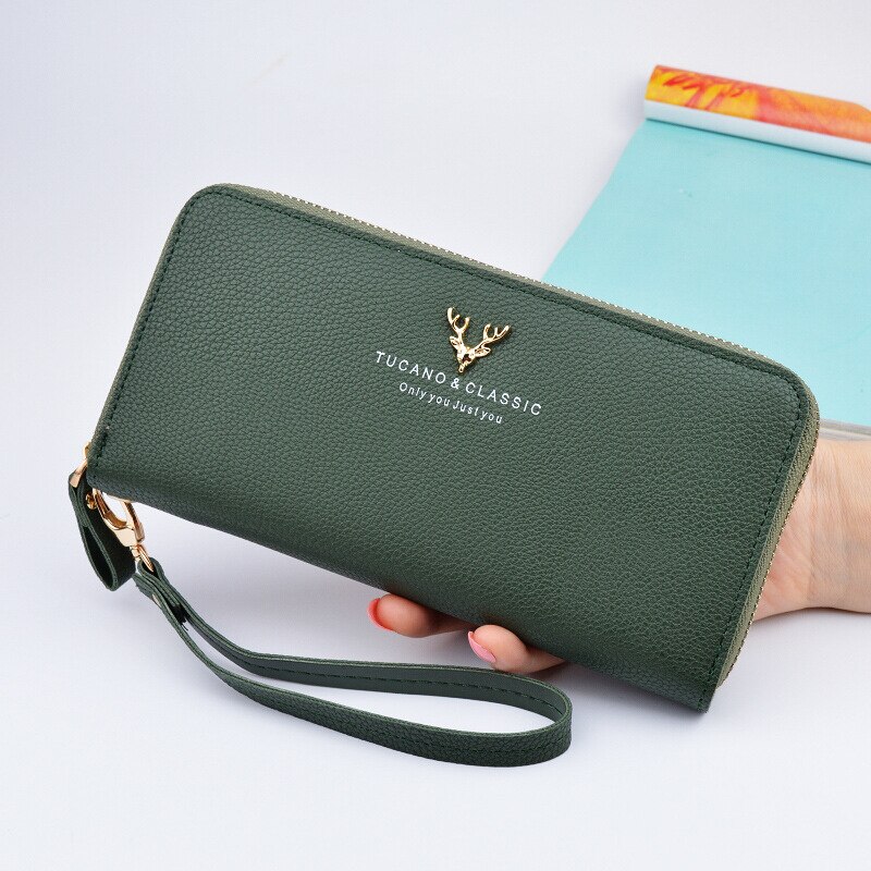 Women Female Purse Wallet Female PU Leather Long Wallet Purse Black / Red / Blue / Green / Gray Famous Brand: Green