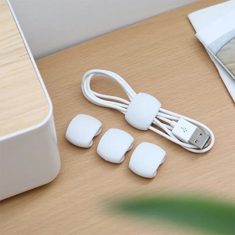 4 Stks/partij Draagbare Herbruikbare Kabel Clips Charger Cord Organizer Oortelefoon Lijn Tidy Holder Kabelmanagement Winder: WHITE