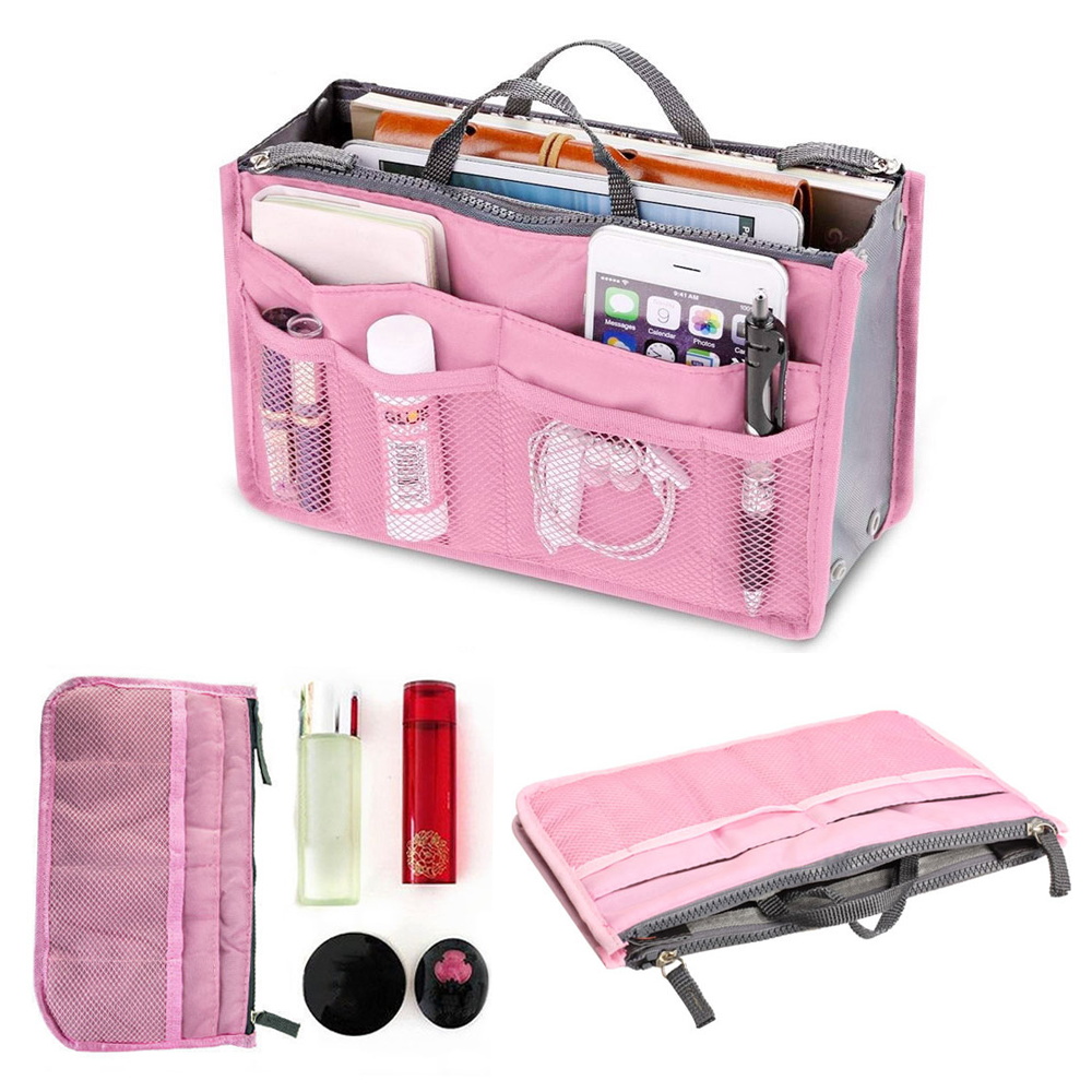 Organizer Insert Bag Nylon Travel Organizer Insert Handtas Portemonnee Grote Liner Lady Make Vrouwen Cosmetische Tas Goedkope Vrouwelijke Tote: Blauw