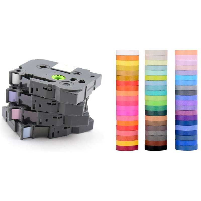 Set van 60 rollen regenboog washi masking tape en 4 stuks compatibele labeltape vervanging 12mm voor brother tze labelmarker