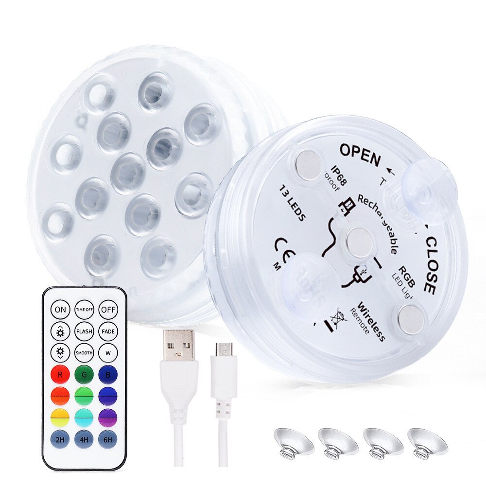 USB Power Supply Remote Control Wireless 13 LED Underwater RGB Submersible Light with Magnet Night Light Swimming Pool Light