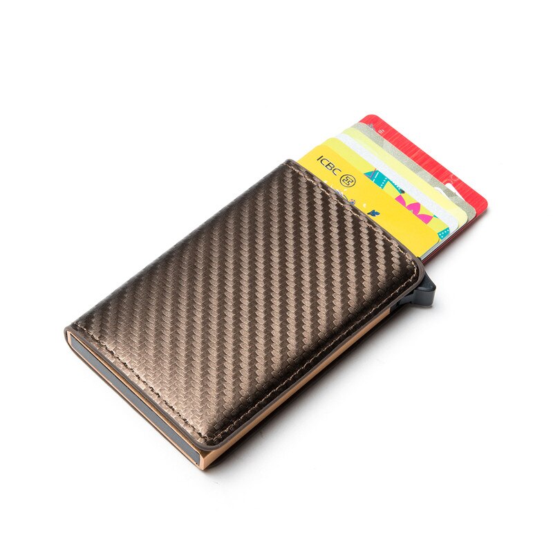 Zovyvol Rfid Pu Leather Carbon Fiber Wallet Protector Credit Kaarthouder Slim Card Case Mini Carteira: YM900 Brown