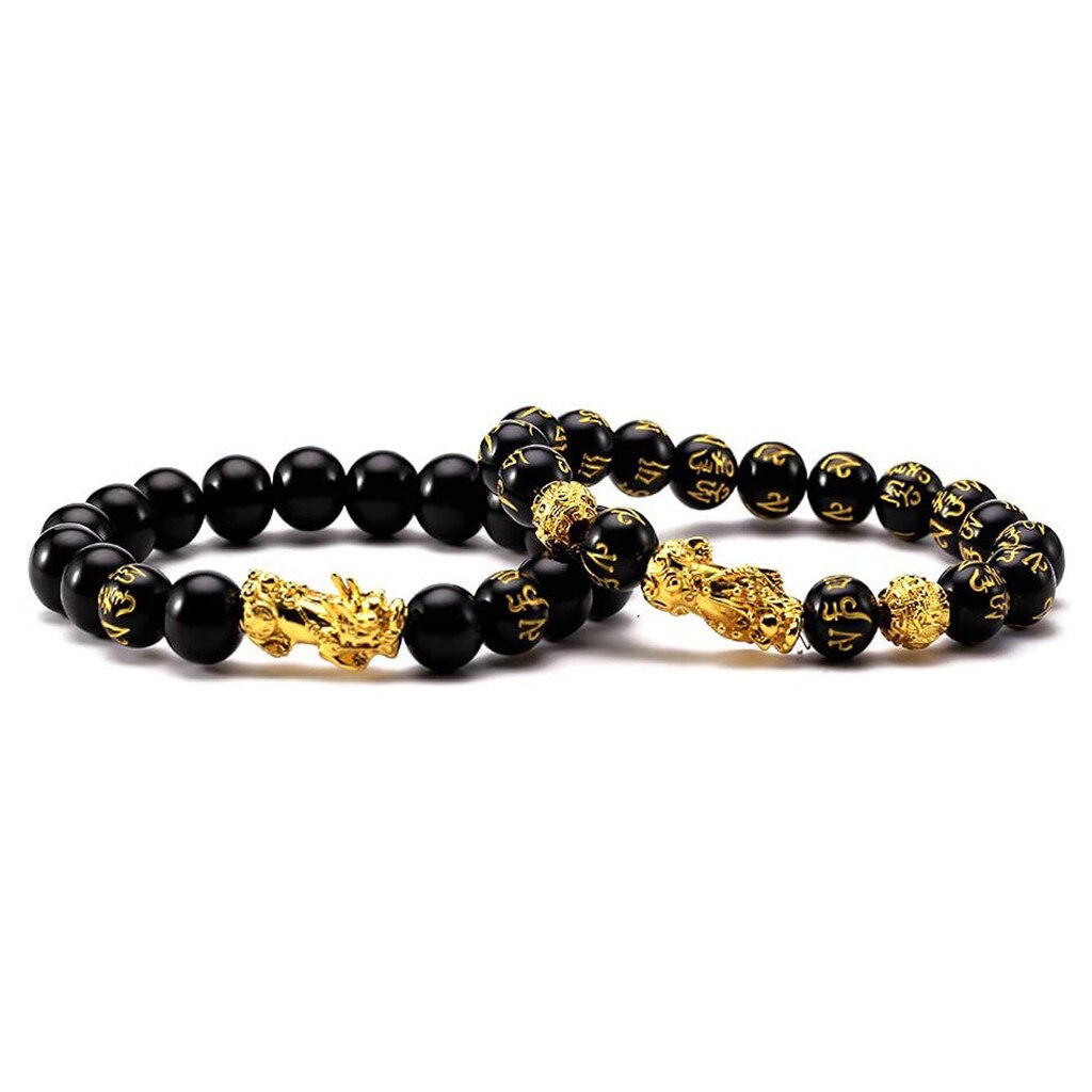 Chinesischen Stil frauen Armbänder 2 stücke 12mm Hand Geschnitzte Mantra Stein Feng Shui Elastische Armband Reichtum Armband Женский браслет