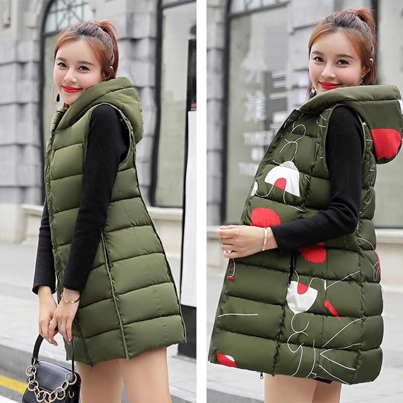 Winter Long Puffer Vest Cotton Padded Korean Style Slim Plus Size Hooded Both Sides Can Be Wear Casual Chalecos Para Mujer