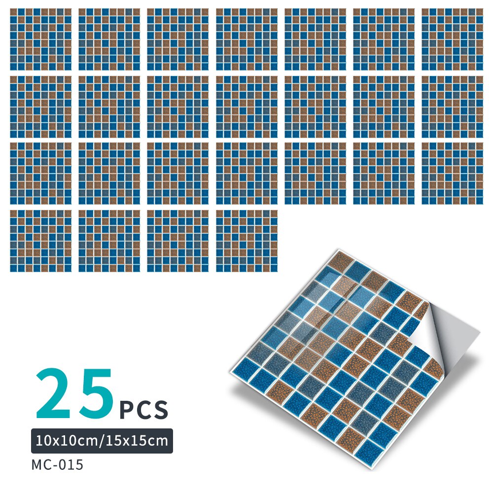 3D mosaic checkered stickers self-adhesive bathroom background wall decoration wallpaper kitchen and bathroom oil and waterproof: 10x10cmx 25pcs