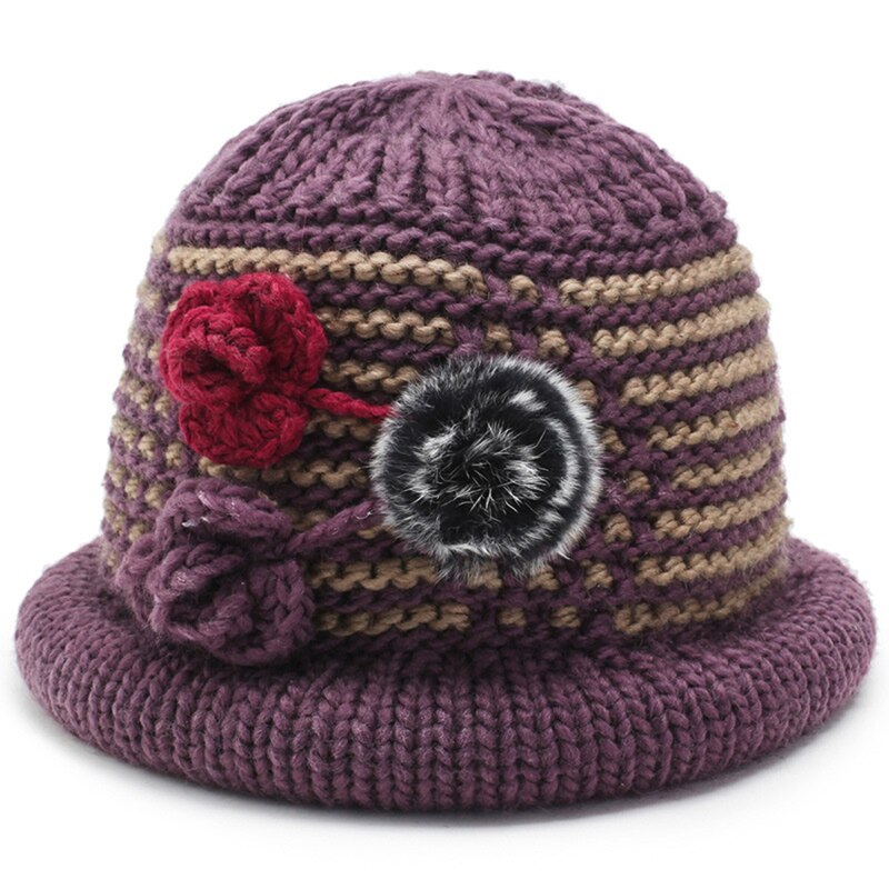 Chapeau de grand-mère d&#39;âge moyen pour femme, chapeau en laine épaissie, de Shopping, à la , automne et hiver: Purple