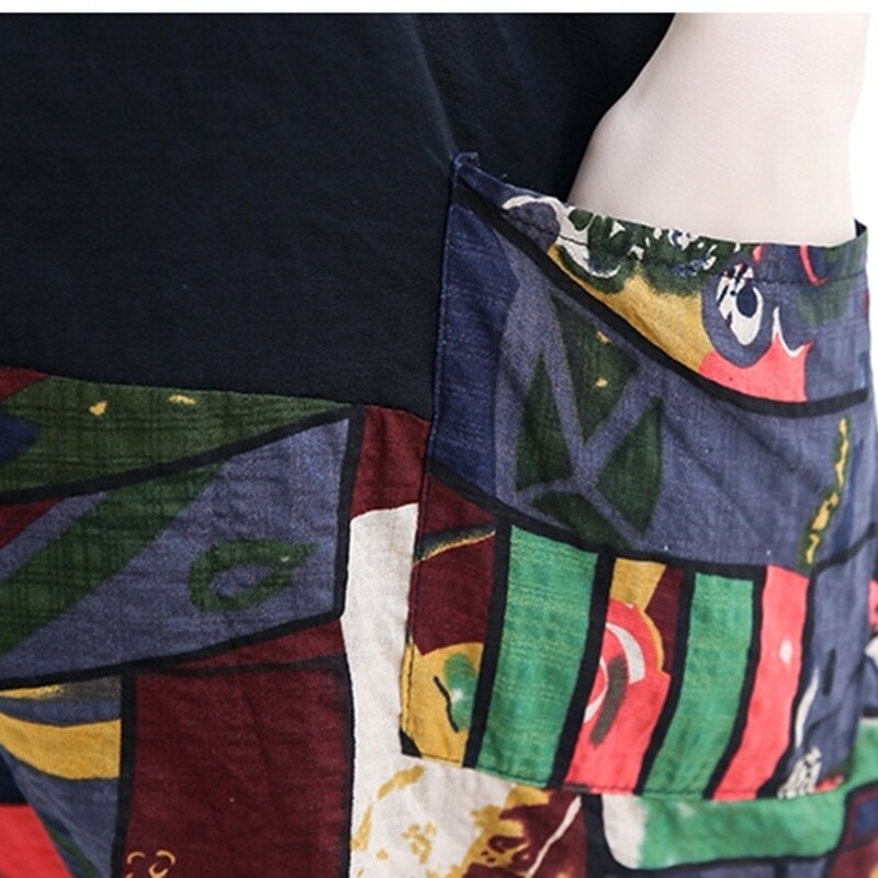 Ethnic Dresses Summer Female Loose Vintage Dress Short Sleeve Print Floral Beach Dress Midi Chinese Dresses TA1648