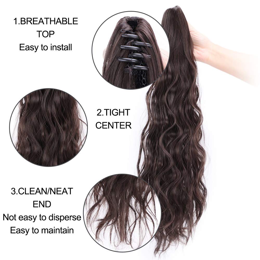 CHARMINGHeat Slip Synthetisch Haar 150g 24inch Golvend Claw Clip in/op Paardenstaart Hair Extensions