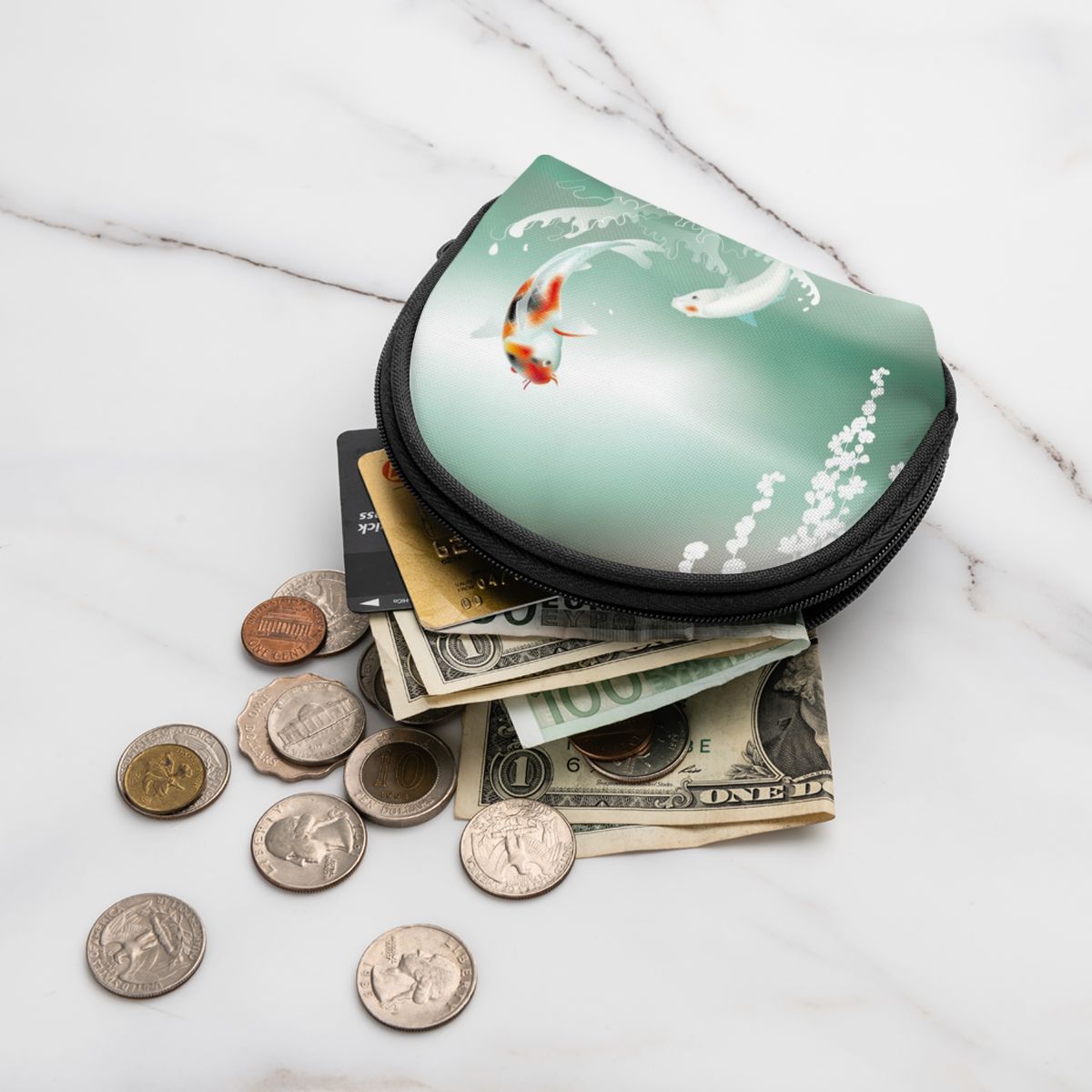Japanska koi karpar spelar i damm klassisk stil plånbok äkta plånböcker kort handväska korthållare plånbok kvinna hög