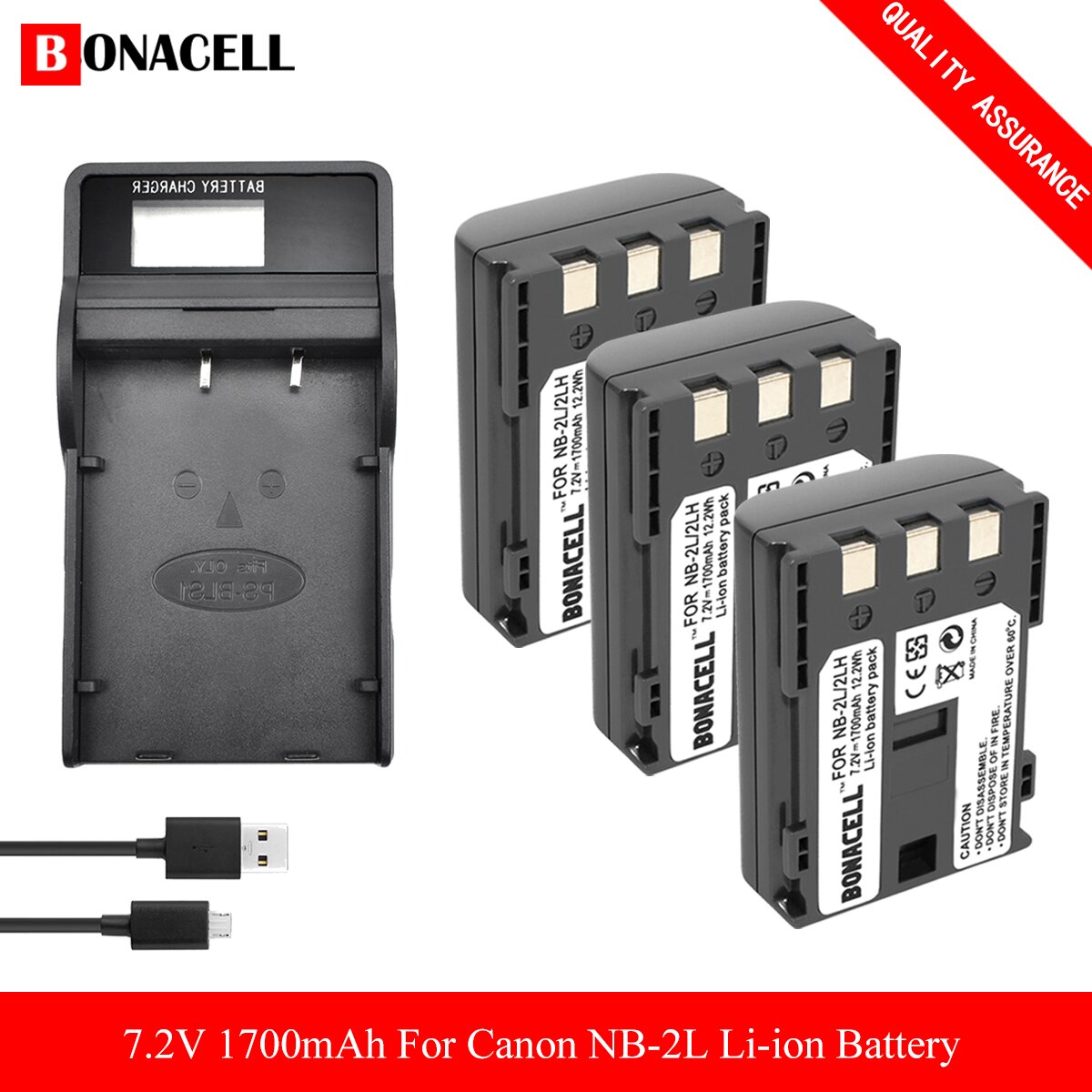 NB-2L Battery+Charger for Canon NB-2L NB-2LH BP-2L5 BP-2LH DC301 DC310 DC320 DC330 DC410 DC420 Elura 40 50 60 65 70 80 85 90 Z50: 3X Battery-Charger