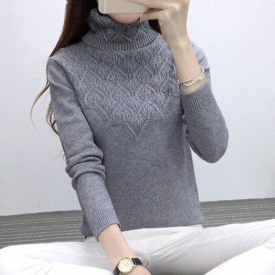 Sweaters And Pullovers For Women Autumn Winter Solid Turtleneck Knitwear Sweater Female Casual Elastic Slim Warm Coat Femme: Gray / XL