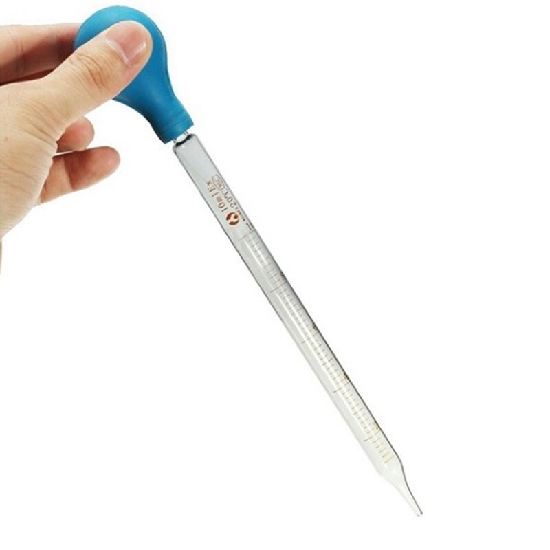 1Pc Rubber Head Glass Dropper Glass Pipette Lab Dropper Pipet With Scale Line Blue&Transparent 10ml