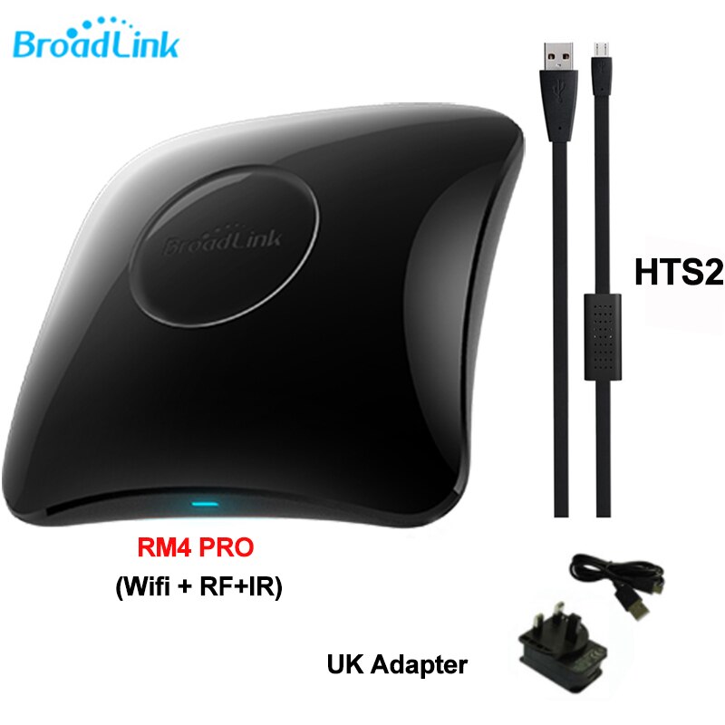 Broadlink-control remoto Universal RM4 PRO Smart Home, Wifi, RF, IR, HTS2, Sensor de temperatura y humedad, funciona con Alexa y Google: UK RM4 PRO and HTS2