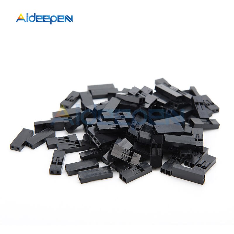 100 stk/parti 2.54mm 1 pin 2 pin tonehøyde dupont genser metalltråd kabel svart plasthus hunn pin kontakt kasse skallboks 1p/2p