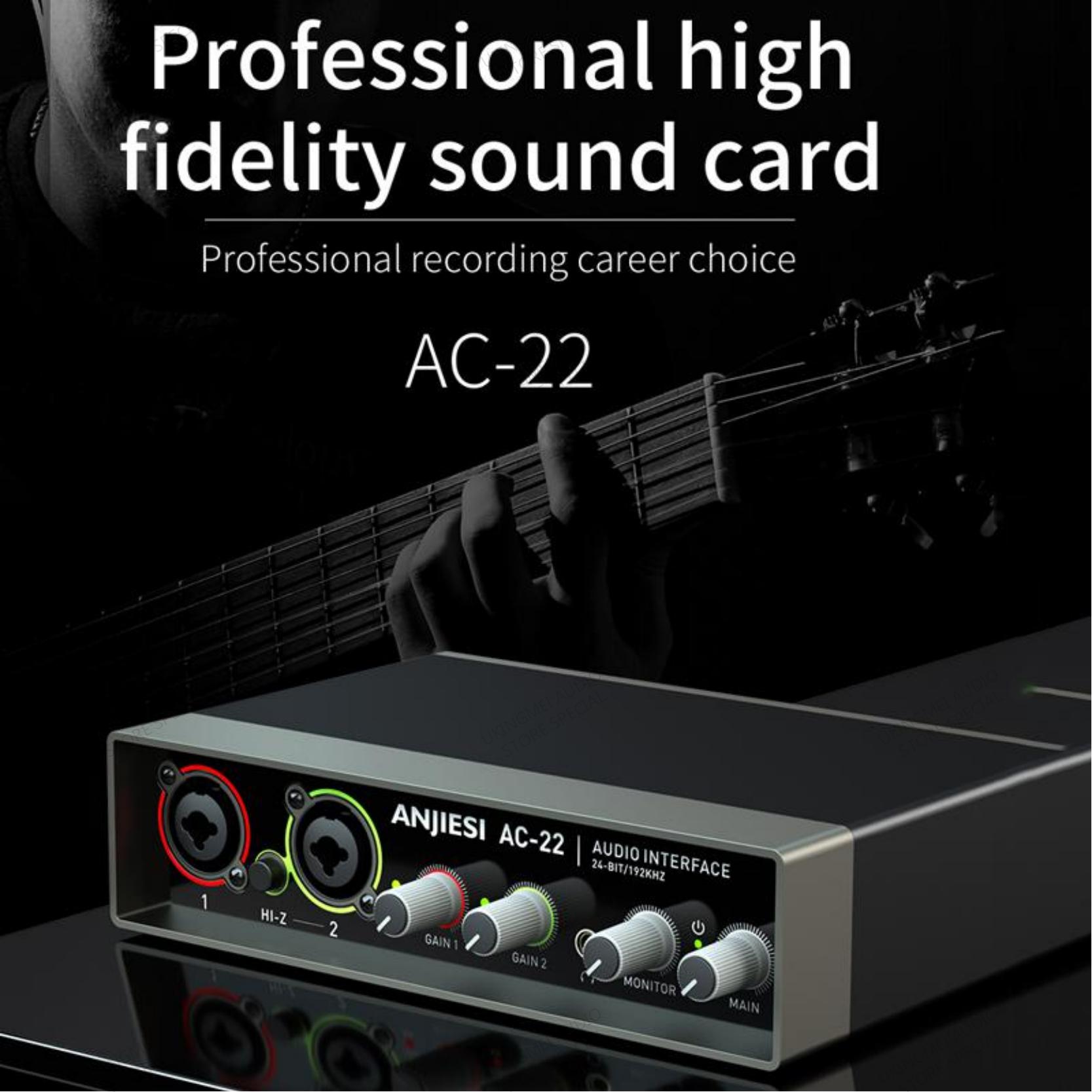 AC-22 USB External Audio Interface Sound Card With Monitoring Electric Guitar Music Live Recording Sound Card For Studio Singing
