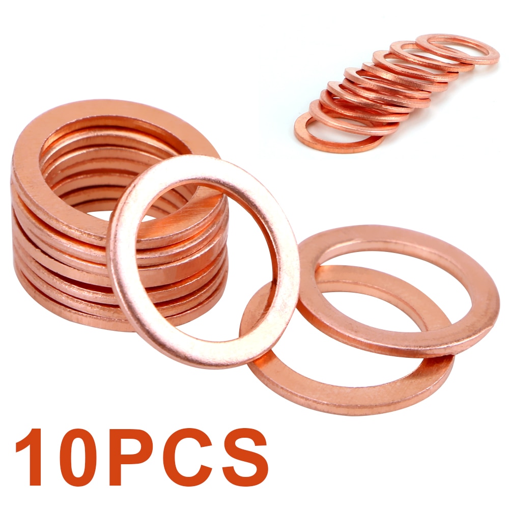 Sump Plug Oil Seal Tools Fasteners Accessories 10*14*1mm for Car Truck Vehicle Solid Copper Crush Washers 10 Pieces/Set