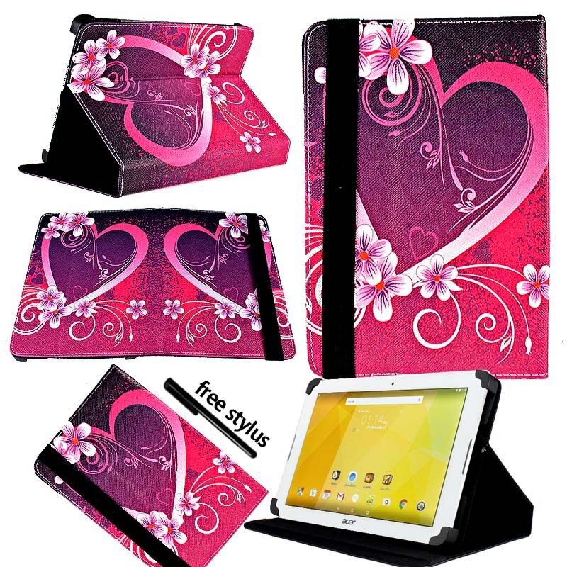 KK & LL Per Acer Iconia One 10 B3-10 B3-A20 A30 A40 A40FHD A50 A50FHD-Supporti Tablet Folio Copertura di Cuoio caso + Libera dello stilo: Love Heart