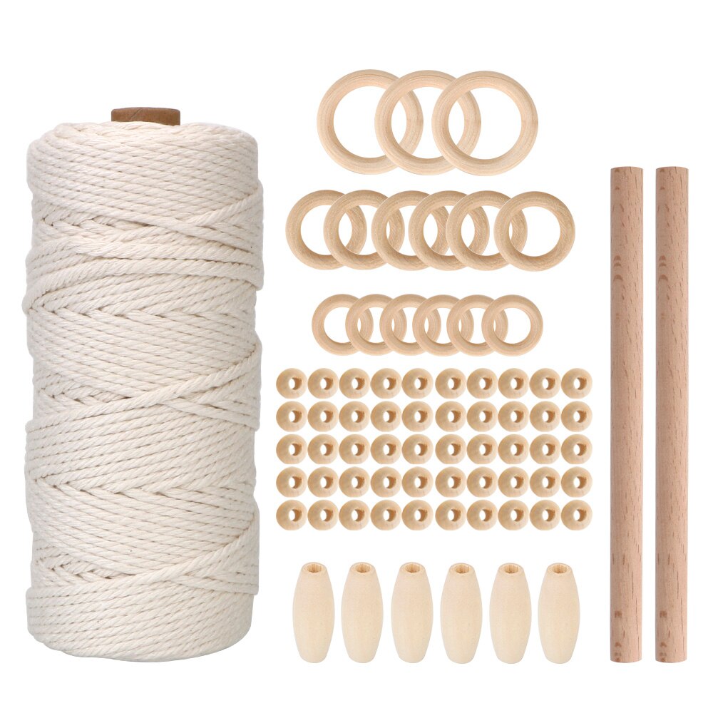 Braided Cord Wall Art Homewares Natural Cotton Rope with Wood Ring Wood Stick DIY Teether Macrame Kit Macrame Cord