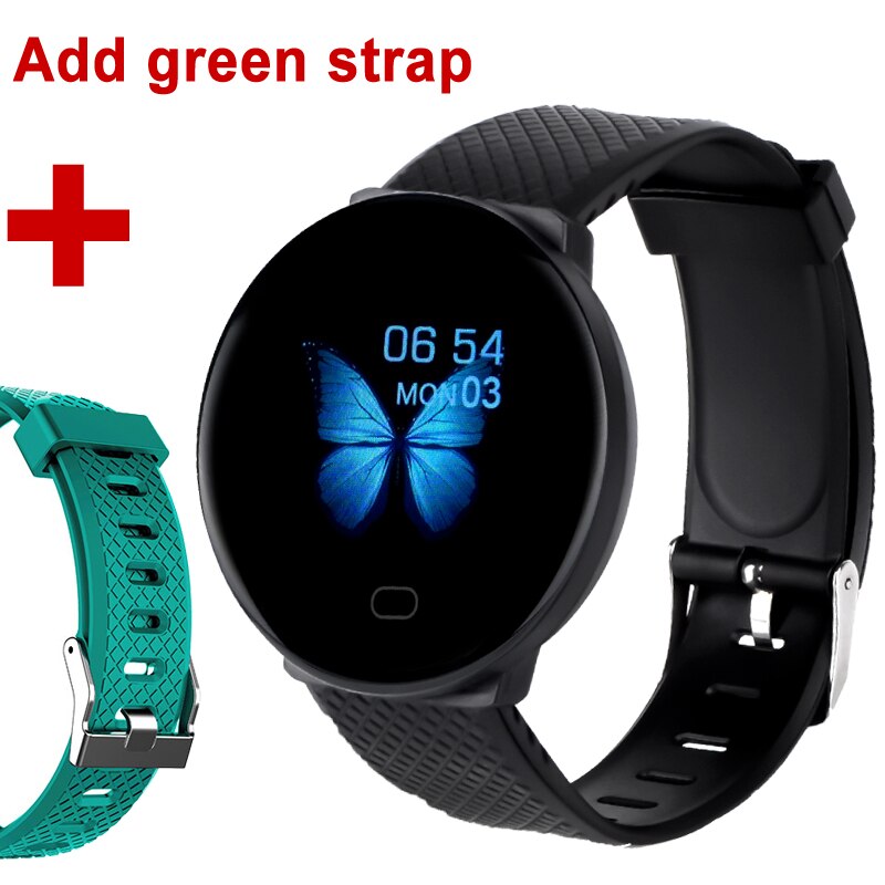 Pulseira de fitness mulheres homens ip67 à prova dip67 água 1.3 screen tela eletrônica fitness rastreador saúde coração relógio banda inteligente para android ios: Add a green strap