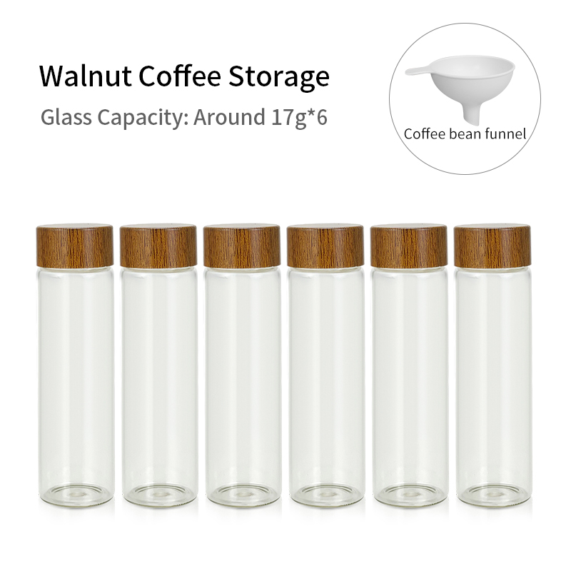 Coffee Beans Storage Tube Single Dose Glass 17g 22g Walnut Based Container With Funnel Espresso Accessories Goods Barista Tools: light yellow