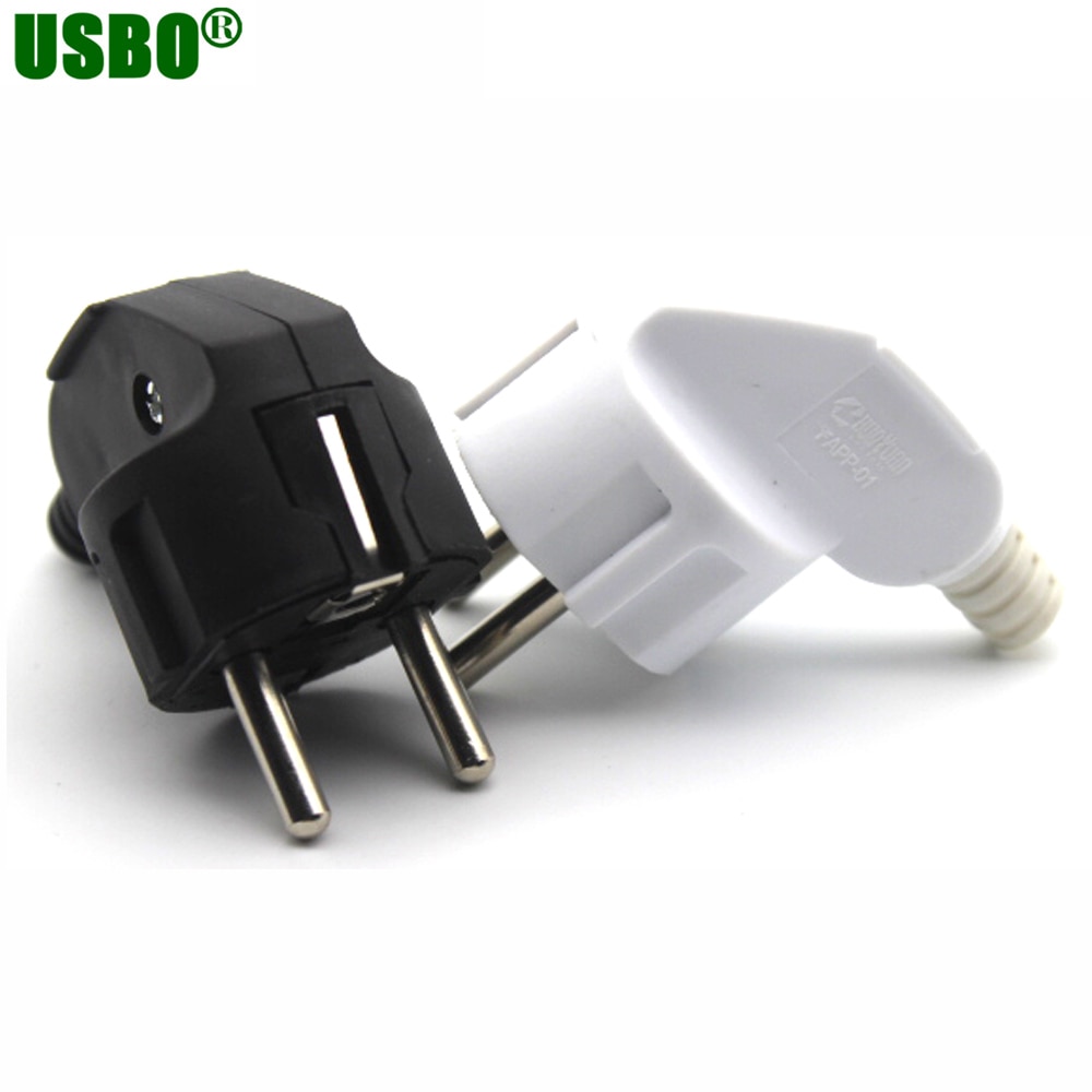 Black white 90 degree elbow connector 250v 10a 16a french Russia Korea Germany Thailand power cord wired cable plug
