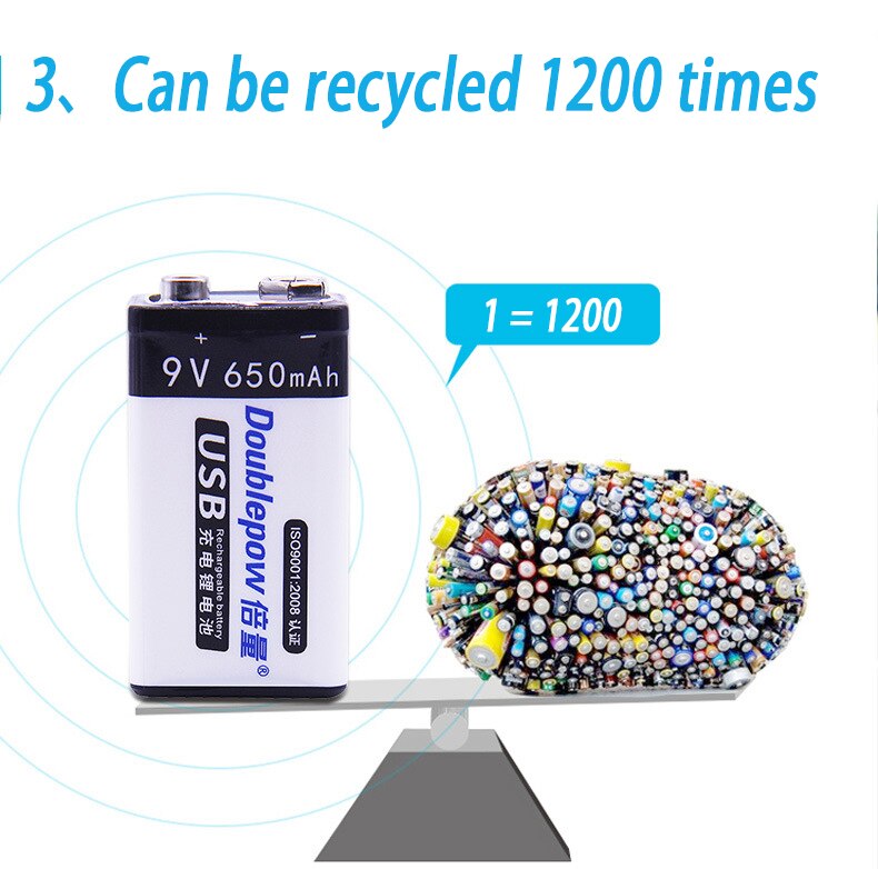 9V USB batería recargable 6f22 9v batería inteligente 650mAh MICRÓFONO INALÁMBRICO instrumento KTV uso