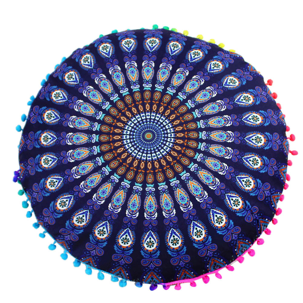 43*43cm indiska mandala golvkuddar runda bohemiska kuddar kuddar fodral textil kudde 3: I